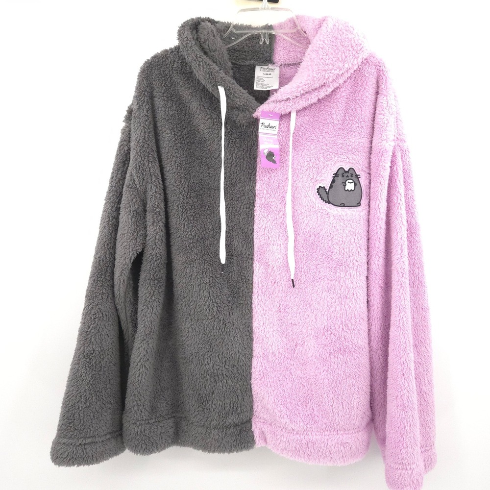Pusheen Spooky Split Sherpa Hoodie Women L Pink Grey Ghost Halloween Exclusive